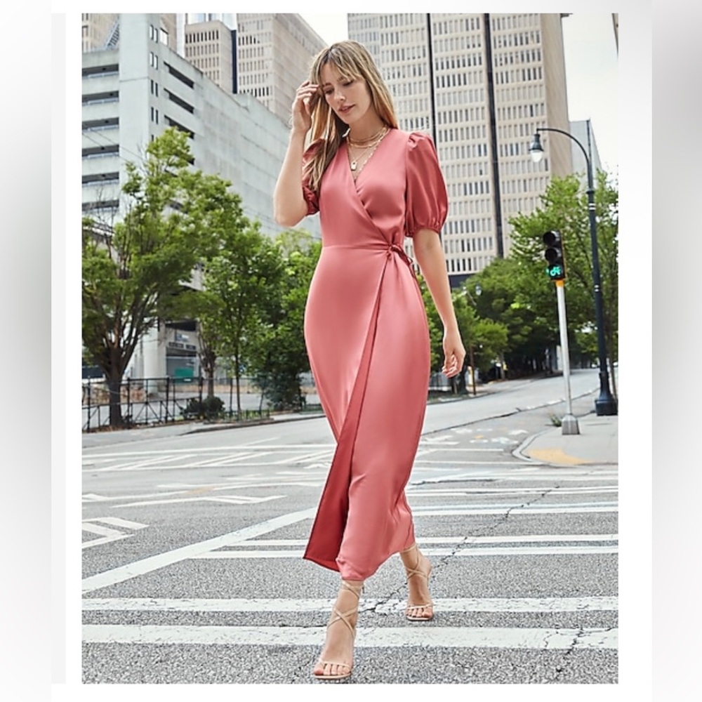 Express Coral Maxi Wrap Dress